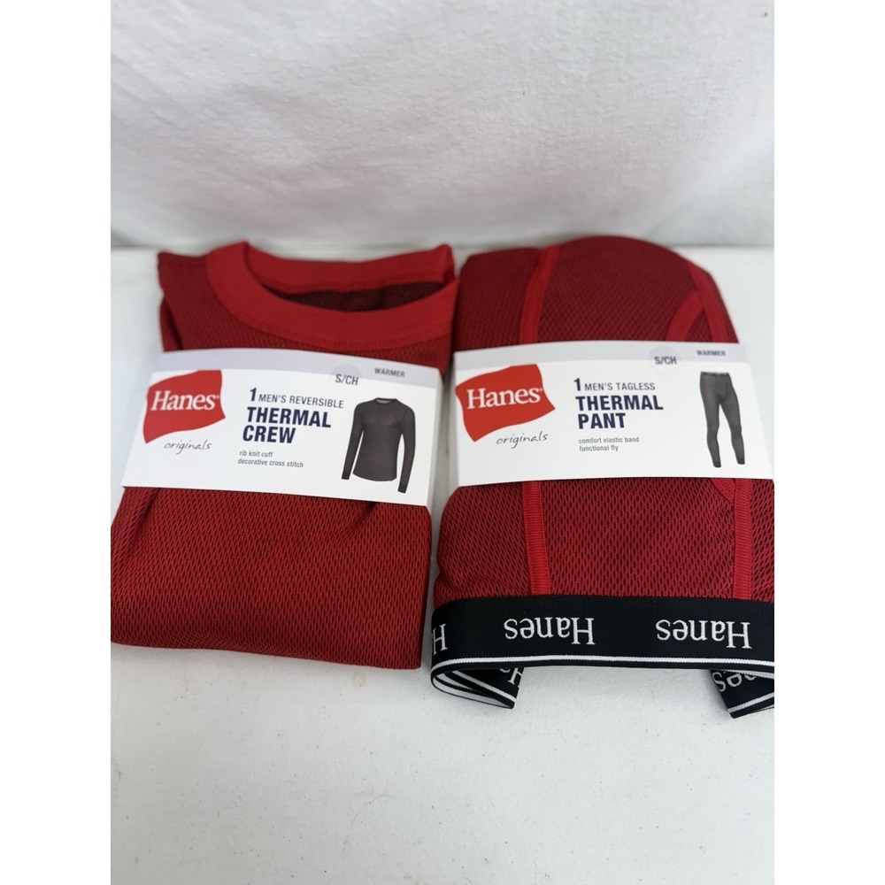 Hanes Men's Red Reversible Thermal Crew And Thermal Pants Size S/CH